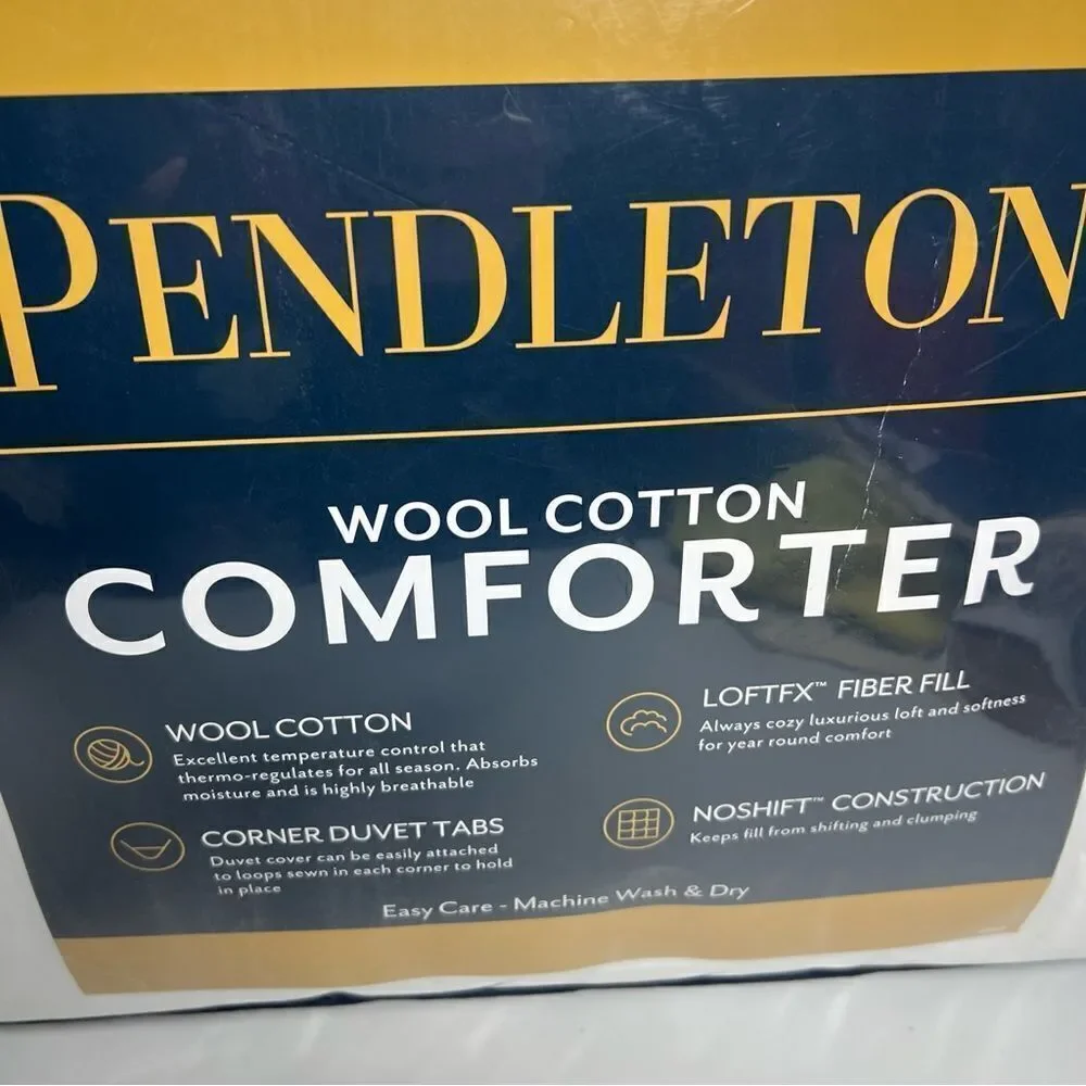 Pendleton Wool Cotton Queen Comforter  White Rare NWT